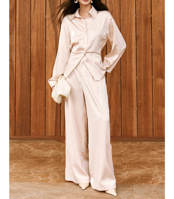 Women's Elegant Blouse with Shimmering Finish and Waist Belt Mune Fashion