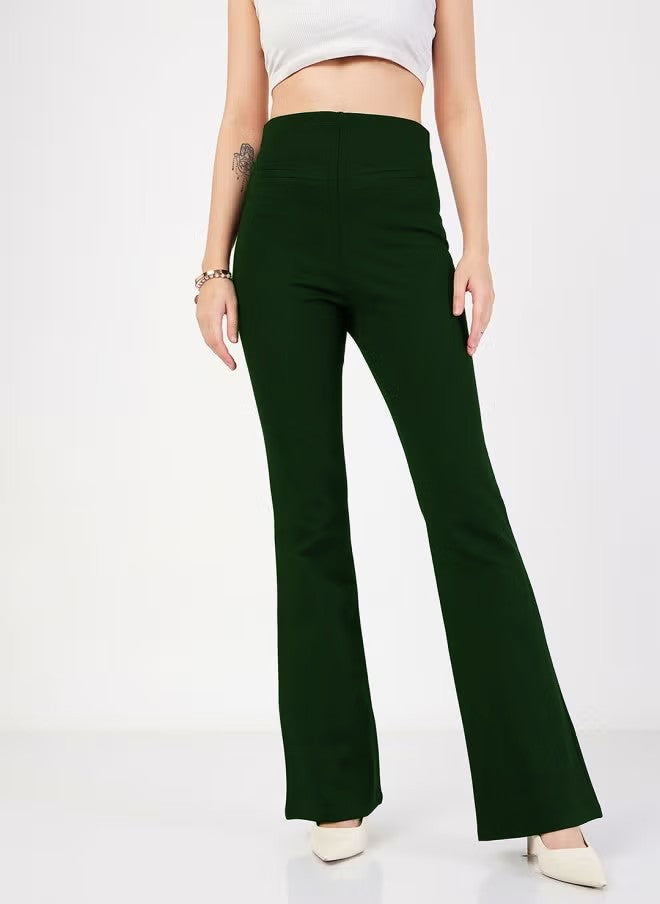 Women's High-Waisted Bootcut Stretch Pants with Shaping Thigh and Wide Flare Drune