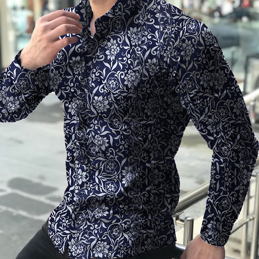 Men's fitted long-sleeve shirt with fine ornament pattern and stretch cotton blend Mune Fashion