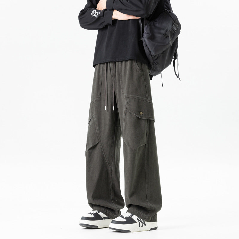 Men's loose Utility Cargo Pants with drawstring waistband and large flap pockets Drune
