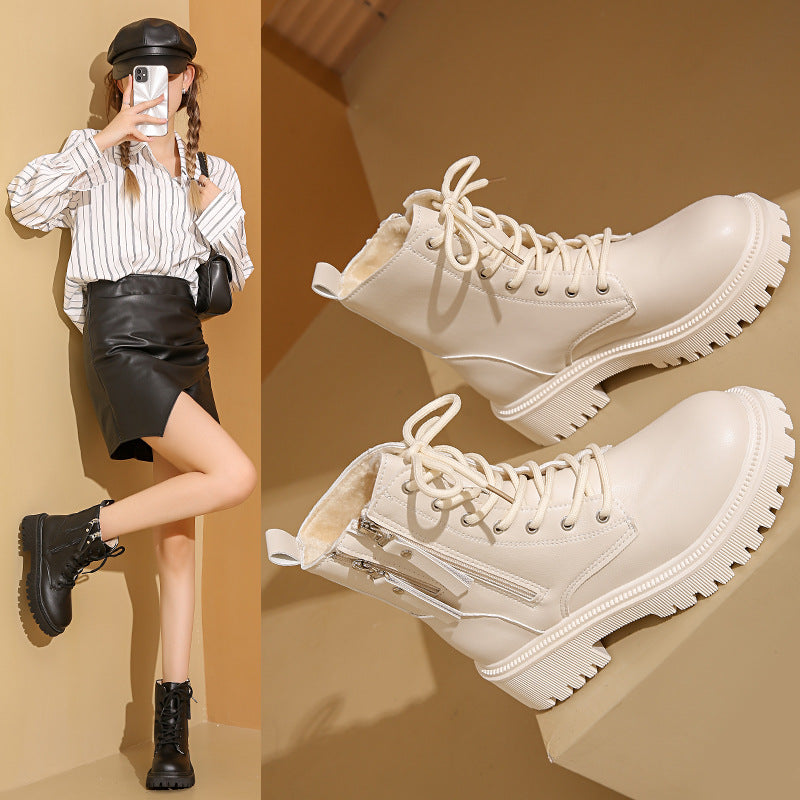 Women's ankle-high lace-up ankle boots with double side zipper, robust tread sole, and warm lining Mune Fashion