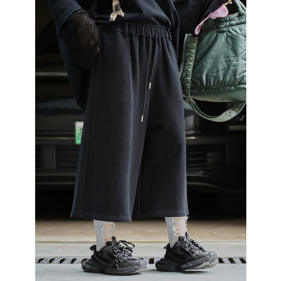 Women's Wide Sweat Palazzo Pants with Elastic Drawstring and Culotte Cut Mune Fashion