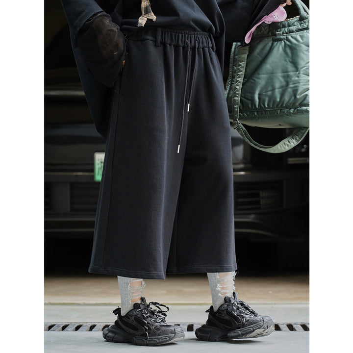 Women's Wide Sweat Palazzo Pants with Elastic Drawstring and Culotte Cut Mune Fashion