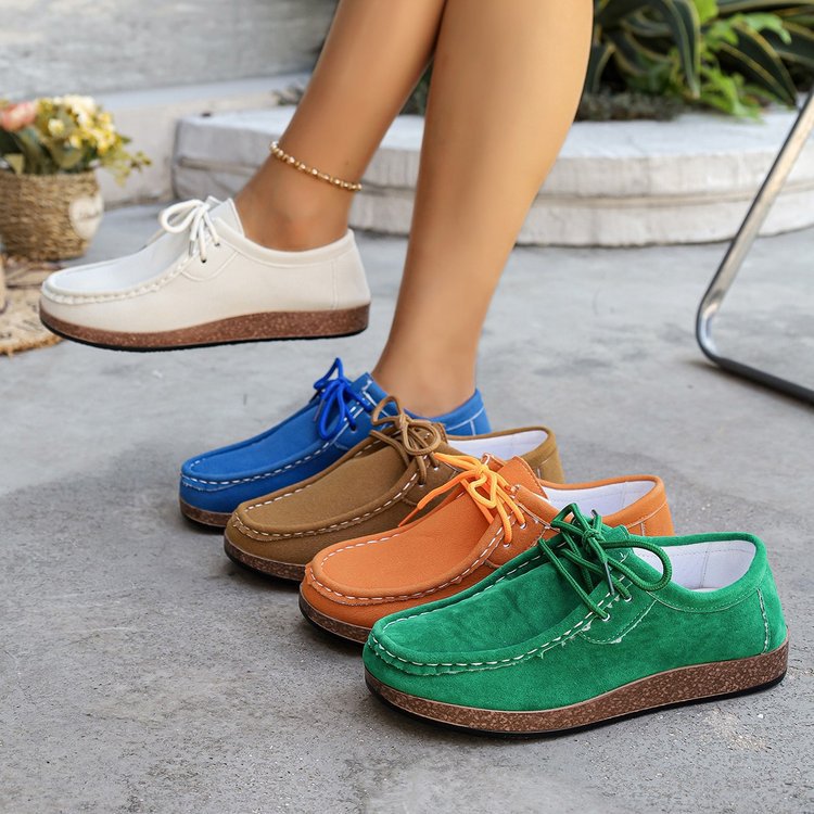 Ladies Suede Moccasin with Padded Platform Footbed and Decorative Lacing Mune Fashion