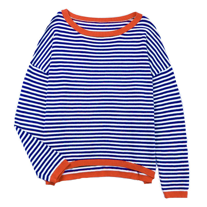 Women's striped cotton sweater with round neckline, casual fit and ribbed finishes Mune Fashion