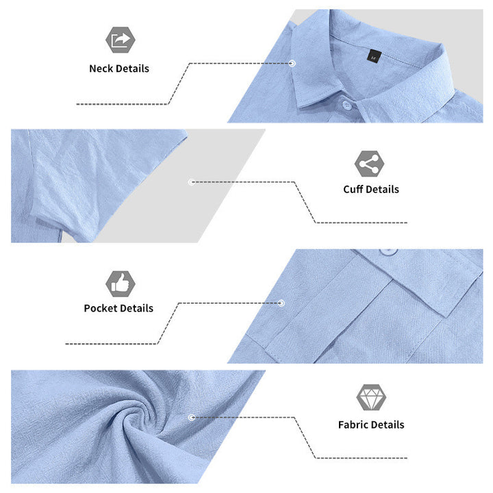 Men's summer short-sleeve shirt and cargo bermuda set made of linen blend with chest pockets and drawstring waistband Mune Fashion