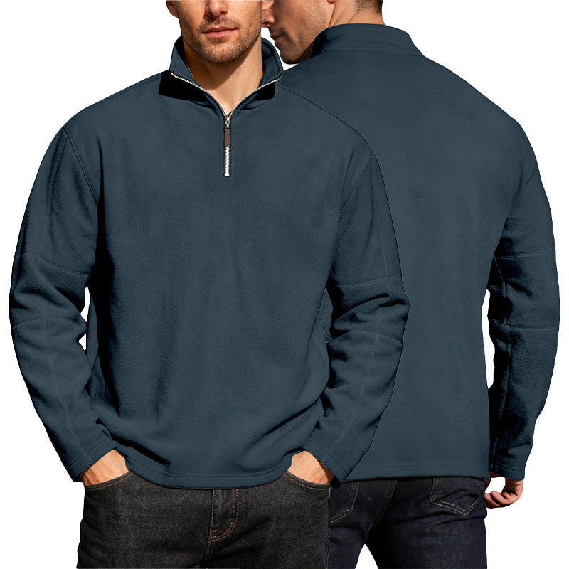 Men's Thermo Fleece Half Zip Pullover with Stand-up Collar Mune Fashion