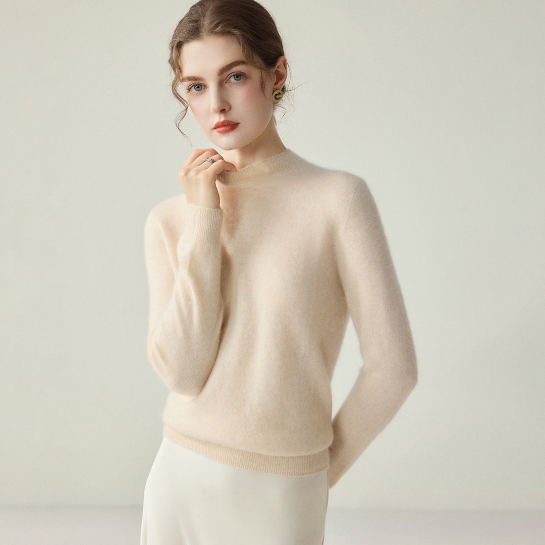 Women's Slim Mock Neck Fine Knitted Sweater with Cashmere-Like Feel Mune Fashion