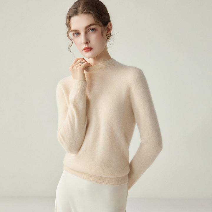 Women's Slim Mock Neck Fine Knitted Sweater with Cashmere-Like Feel Mune Fashion