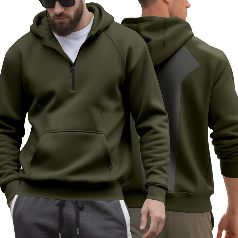 Men's half-zip hoodie in a minimalist softshell look with kangaroo pocket and raglan sleeves Mune Fashion