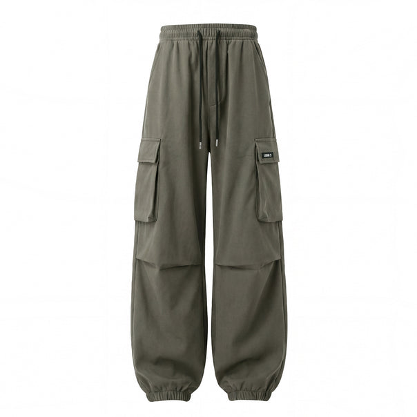 Unisex Wide Cargo Jogging Pants with Drawstring, Large Flap Pockets and Elastic Cuffs Mune Fashion