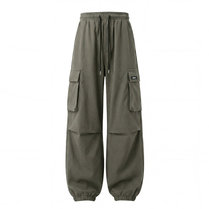Unisex Wide Cargo Jogging Pants with Drawstring, Large Flap Pockets and Elastic Cuffs Mune Fashion