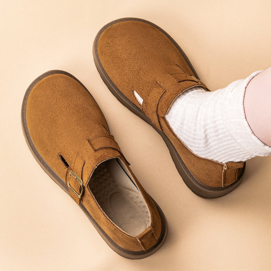 Women nan platform Mary Jane slipper with suede surface and adjustable metal buckle Mune Fashion