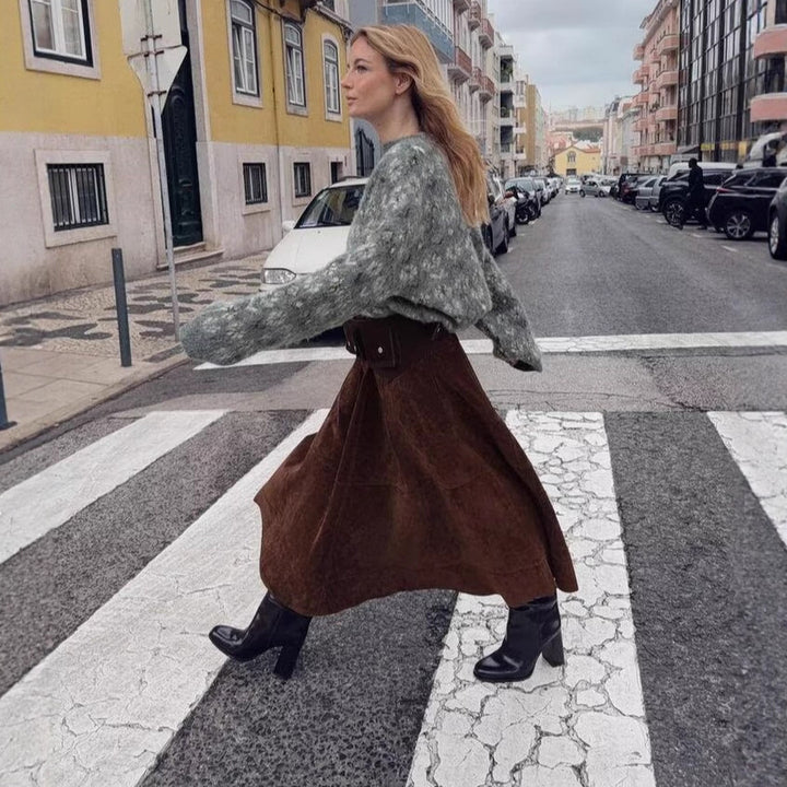 Women Oversize Jacquard Sweater made of soft Mohair mix with round neck Mune Fashion
