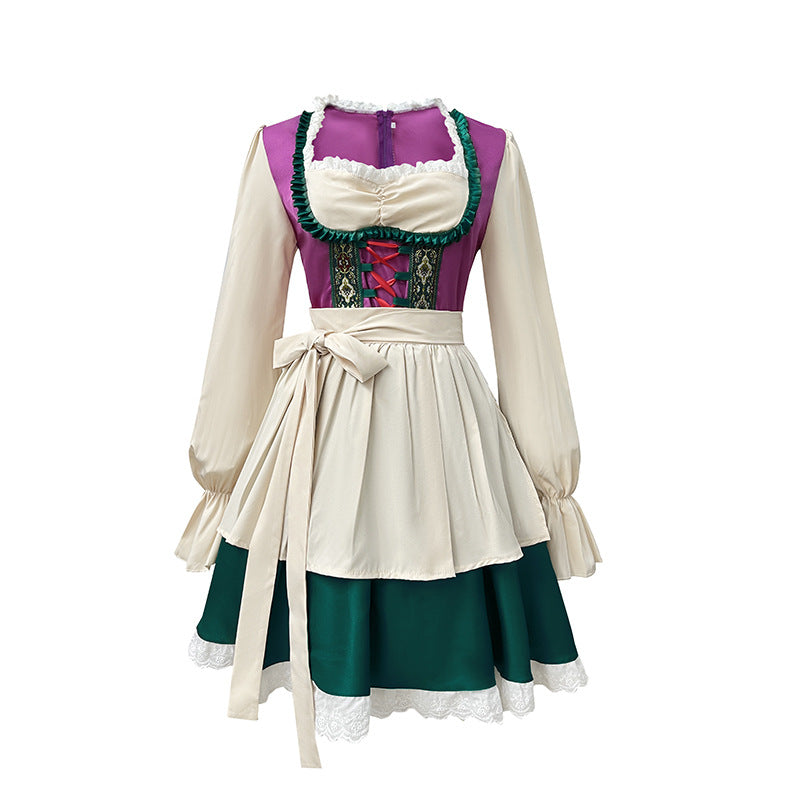 Women’s traditional dirndl dress with apron, laced corset, and ruffled sleeves Mune Fashion