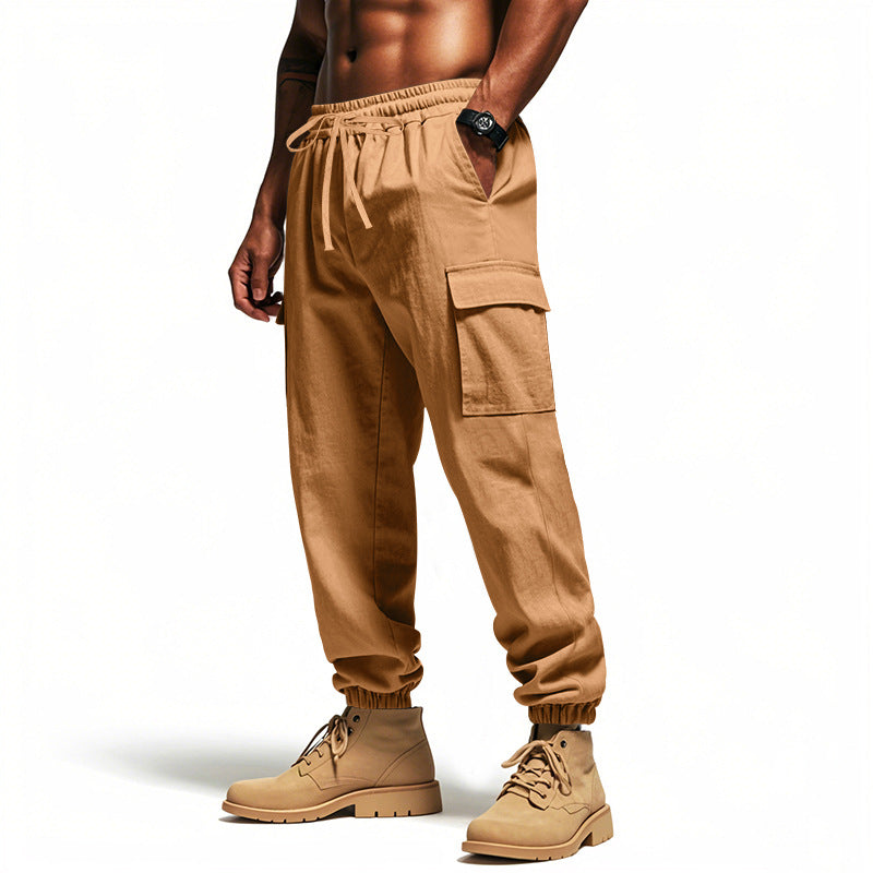 Men's cargo jogger pants in utility look with elastic drawstring waistband, cuffs and extra storage Mune Fashion