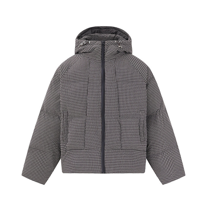 Unisex short-cut padded hoodie with fine check quilting Mune Fashion