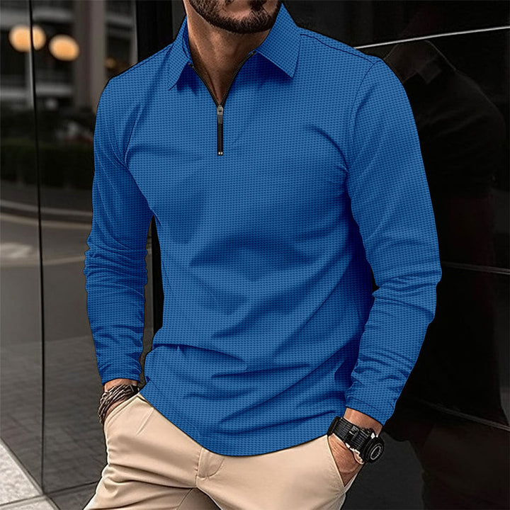 Men's long-sleeve half-zip shirt with shirt collar, fine structure and elastic cotton blend Mune Fashion