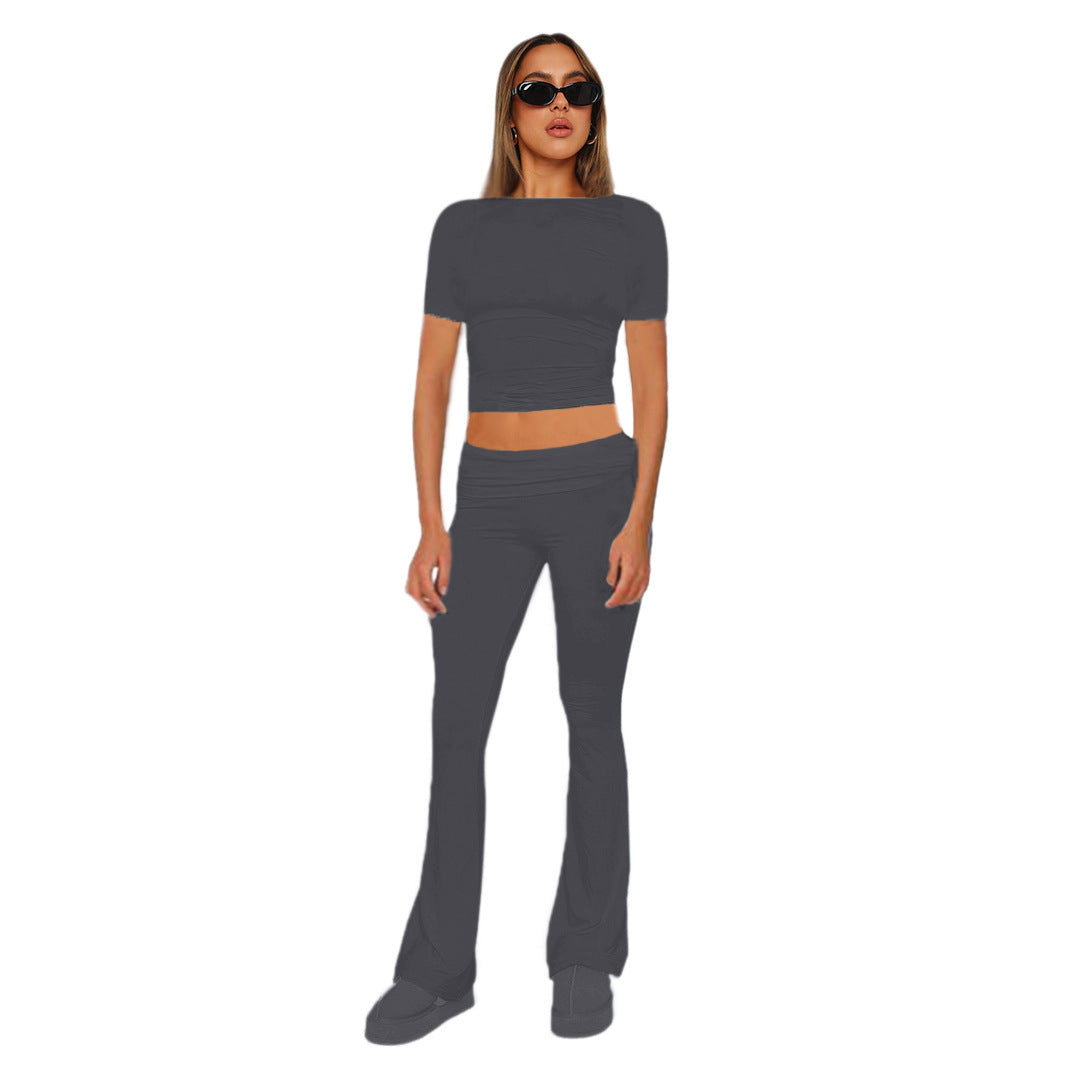 Ladies high waist yoga pants with wrap waistband, flared leg and stretch quality Mune Fashion