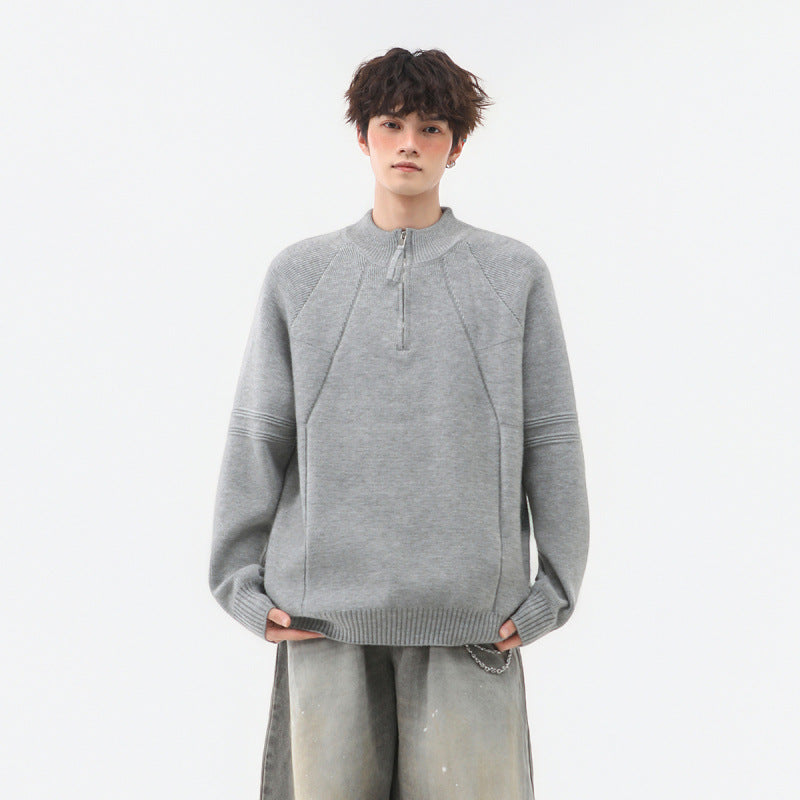 Men's knit half-zip sweater with stand-up collar and textured rib details Mune Fashion