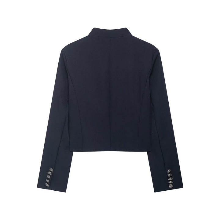 Women Short Military-Inspired Wool Blend Blazer with Stand-Up Collar and Decorative Cord Detail Mune Fashion