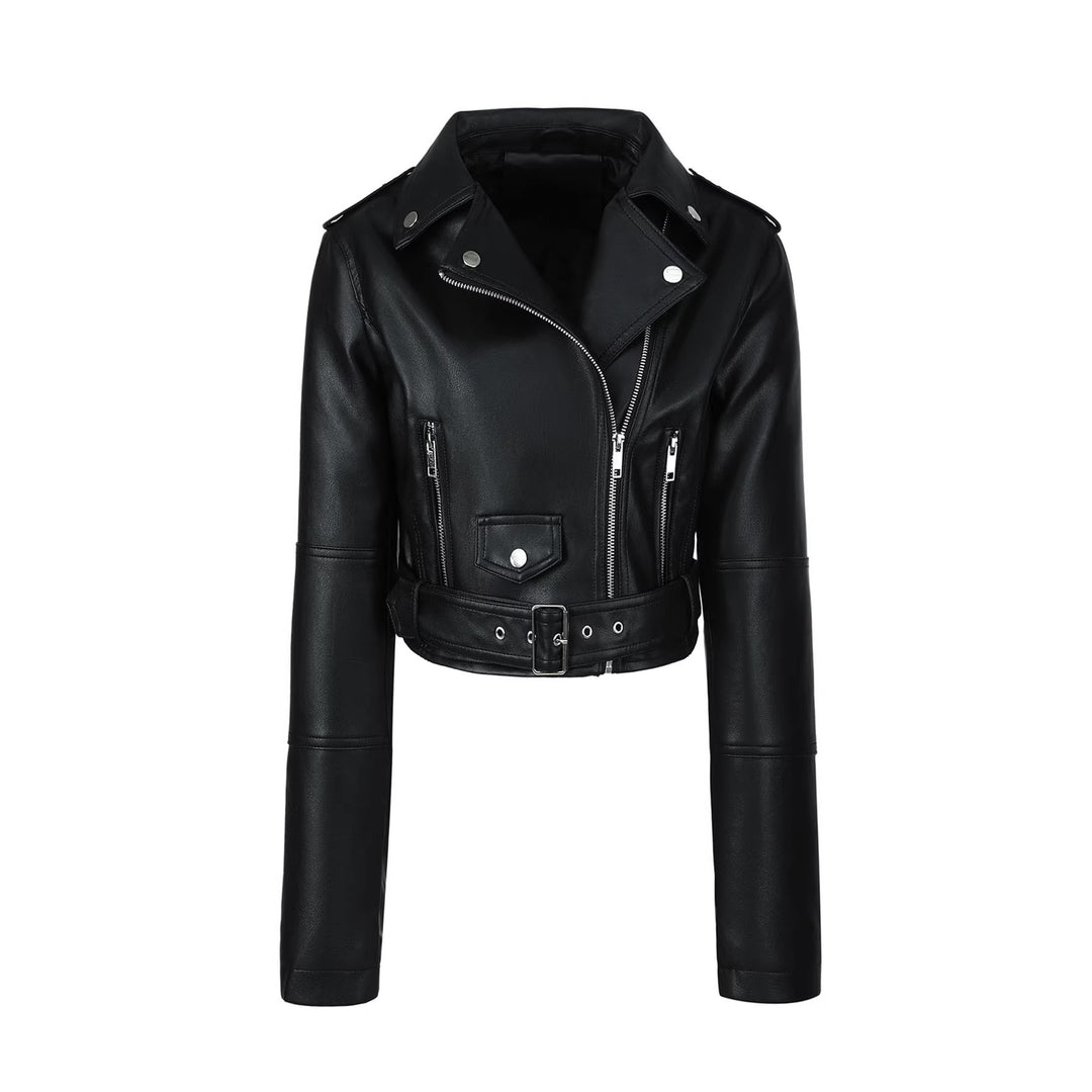 Women Trendy Biker Jacket with Belt Mune Fashion