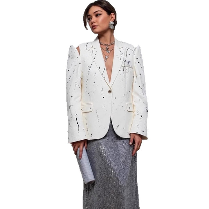 Women's Oversize Blazer with Cut-Out Sleeves and Paint Splatter Look Mune Fashion