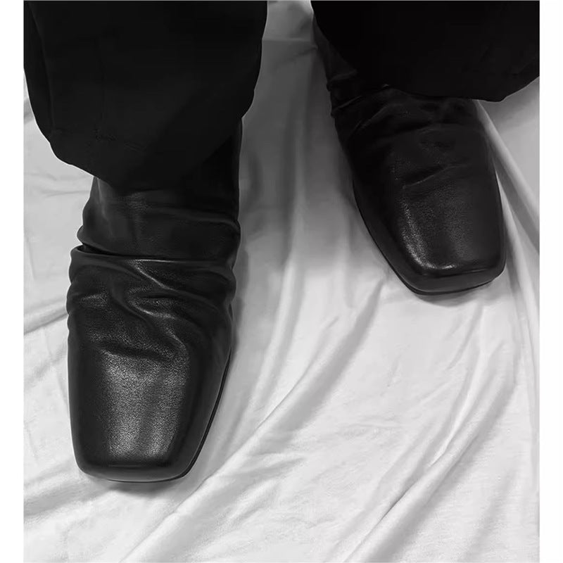 Women’s leather slippers with square toe and gathered shaft Mune Fashion