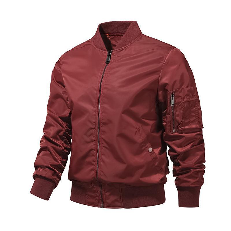 Men's Windproof Nylon Bomber Jacket with Zipper Arm Pocket and Ribbed Cuffs Mune Fashion