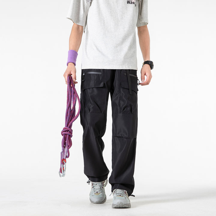 Men's Wide Utility Cargo Pants with Reinforced Knee Patches, Zipper and Flap Pockets Drune