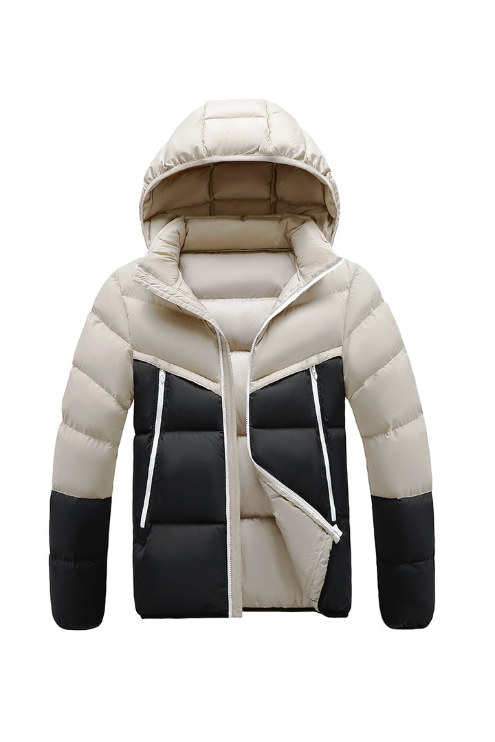 Men's Lightweight Padded Jacket with Hood and Two-Tone Block Design Mune Fashion
