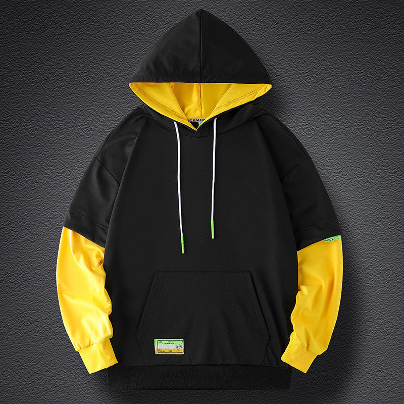 Men's Oversized Layered Look Hoodie with Contrast Sleeves and Kangaroo Pocket Mune Fashion