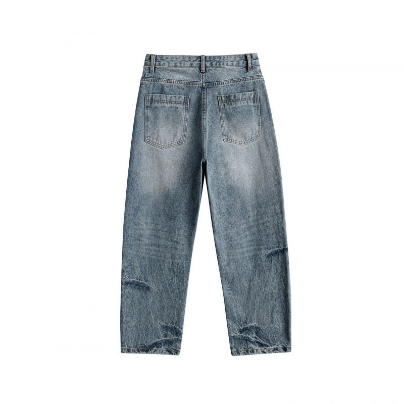 Women's Loose High-Waist Straight-Leg Vintage Jeans with Used Wash and Subtle Distressed Details Mune Fashion