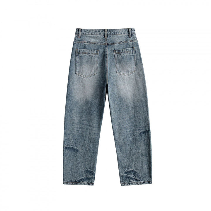 Women's Loose High-Waist Straight-Leg Vintage Jeans with Used Wash and Subtle Distressed Details Mune Fashion