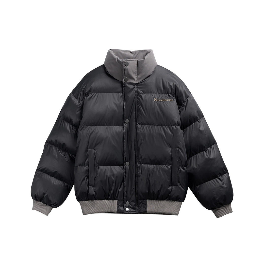 Unisex Short Cut Ultrathin Down Look Puffer with High Standing Collar and Ribbed Cuff Mune Fashion
