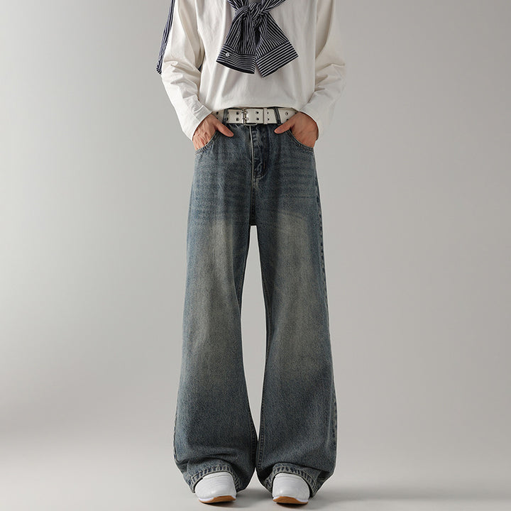 Men's Wide Flared Jeans made from washed denim with subtle fade effects Mune Fashion