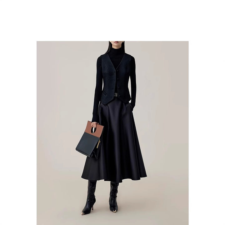 Women High-Waisted Midi A-Line Skirt with Wide Fit Mune Fashion