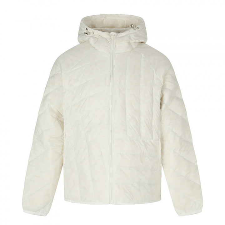 Unisex Short cut quilted hooded jacket with diagonal quilting and elastic hem Mune Fashion