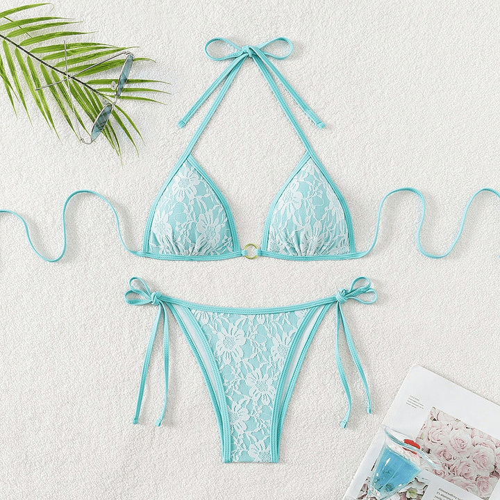 Women Lace Triangle Bikini with Refined Ties Mune Fashion