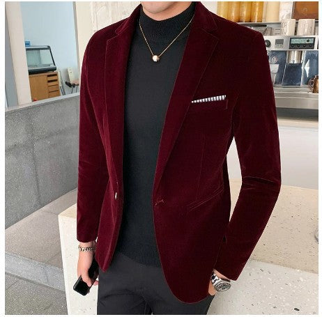Men's velvet blazer with slim silhouette and single-button closure Mune Fashion