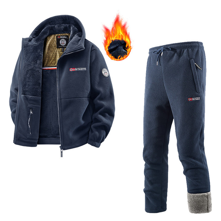 Men's Thermal Fleece Set with Hooded Jacket, Sherpa-lined and Elastic Jogging Pants Mune Fashion