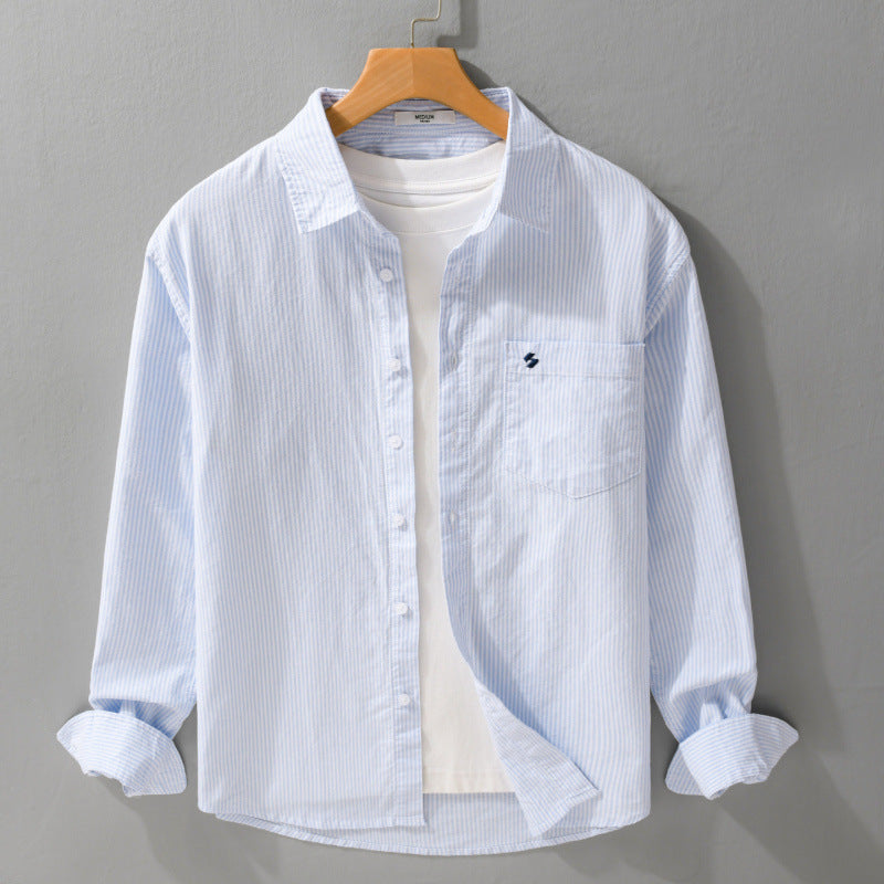 Men's Lightweight Seersucker Relaxed Shirt in Shirt Jacket Cut with Chest Pocket and Kent Collar Mune Fashion