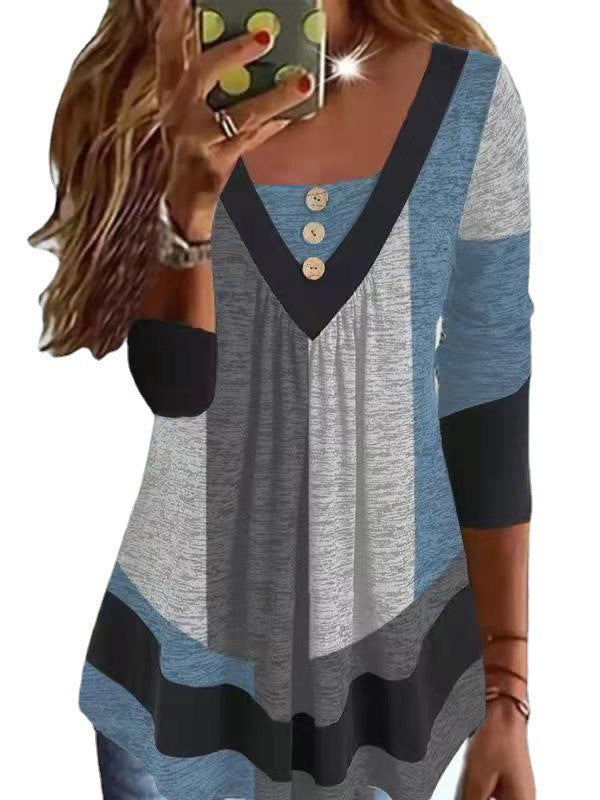 Women's Colorblock V-Neck Sweatshirt with Graphic Print Mune Fashion