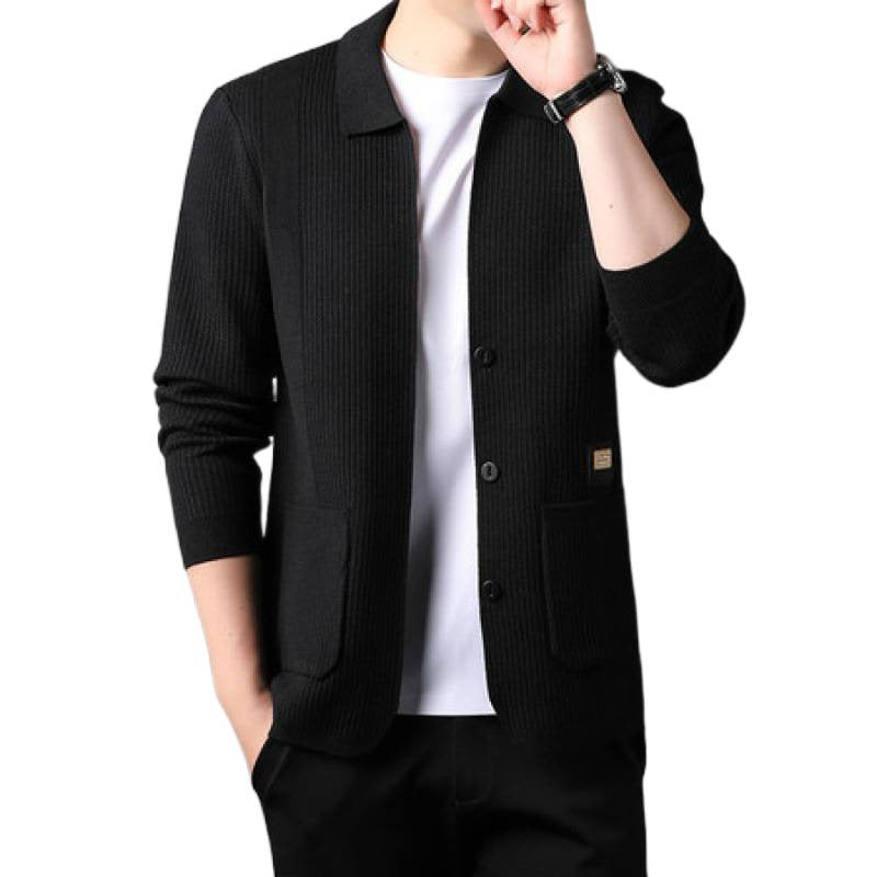 Men's finely structured cardigan with shirt collar, button placket and patch pockets Mune Fashion
