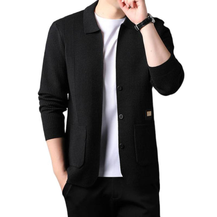 Men's finely structured cardigan with shirt collar, button placket and patch pockets Mune Fashion