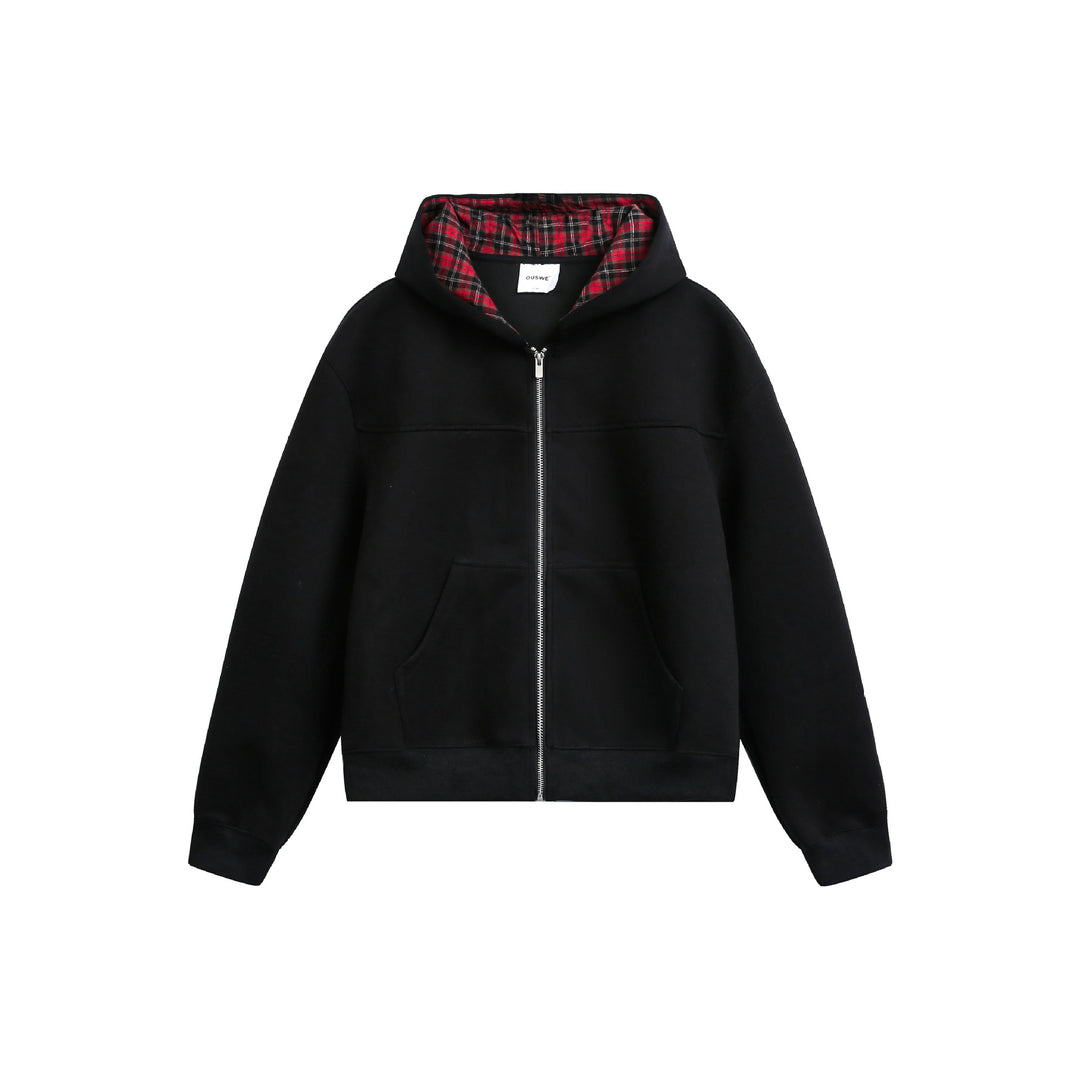 Women's hooded zip jacket in boxy cut with checkered lined hood Mune Fashion