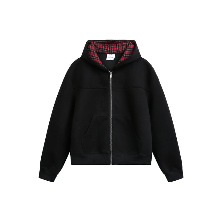 Women's hooded zip jacket in boxy cut with checkered lined hood Mune Fashion