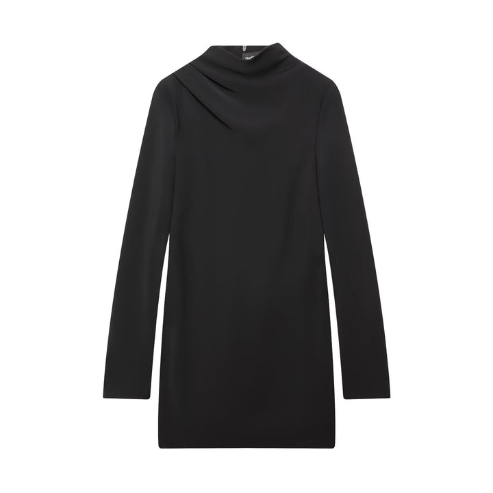 Women's Fitted Mini Dress with Draped Stand Collar Mune Fashion