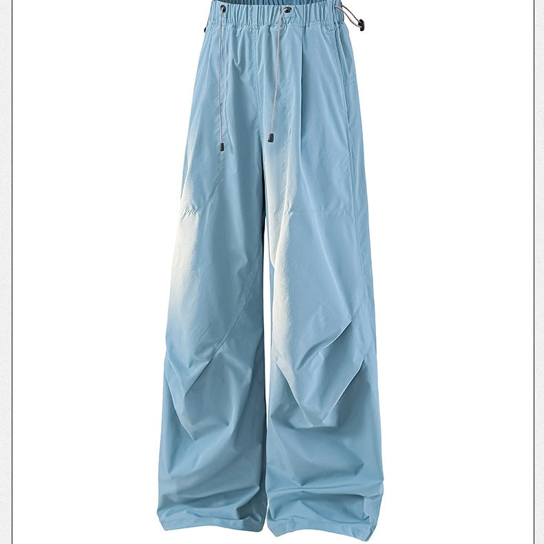 Women's Wide Palazzo Pants with Drawstring Waist, Draped Pleats & Adjustable Hem Mune Fashion