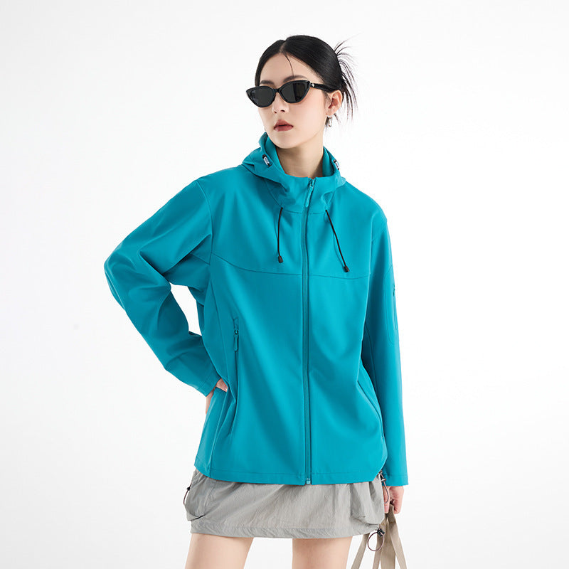Women's Breathable Softshell Rain Jacket with Hood, Windproof and Minimalist Tech Look Mune Fashion